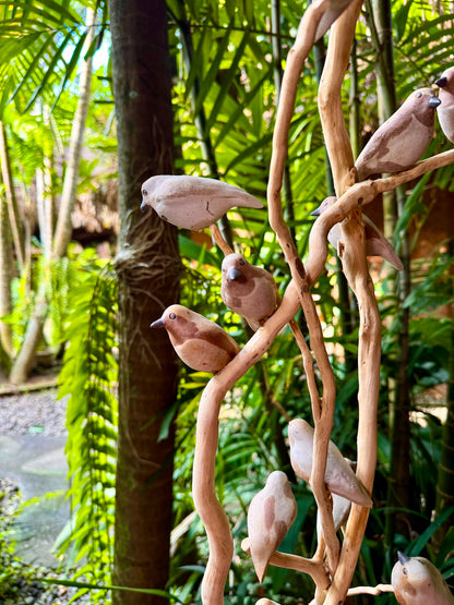Hand-painted Woodstone Vase with Birds on Roots