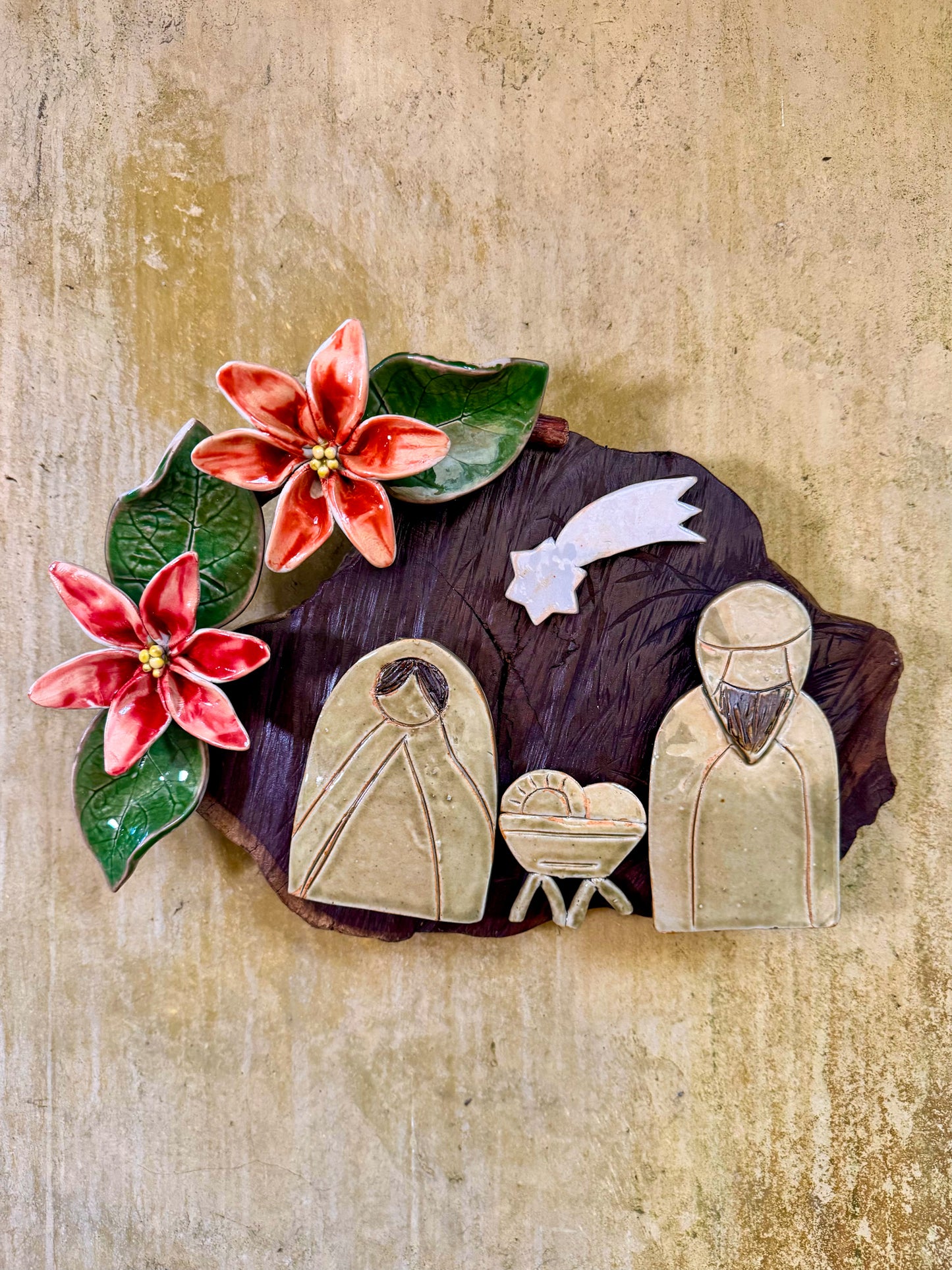 Nativity with Poinsettias Wall Hang