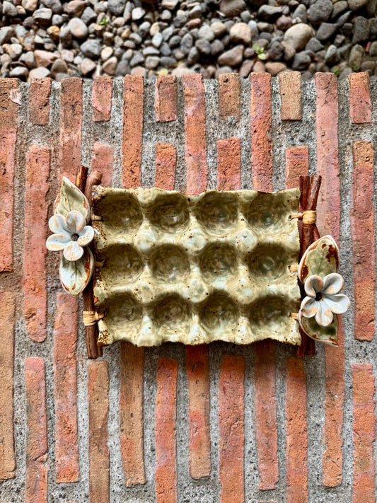 Ceramic Egg Crate with Flowers