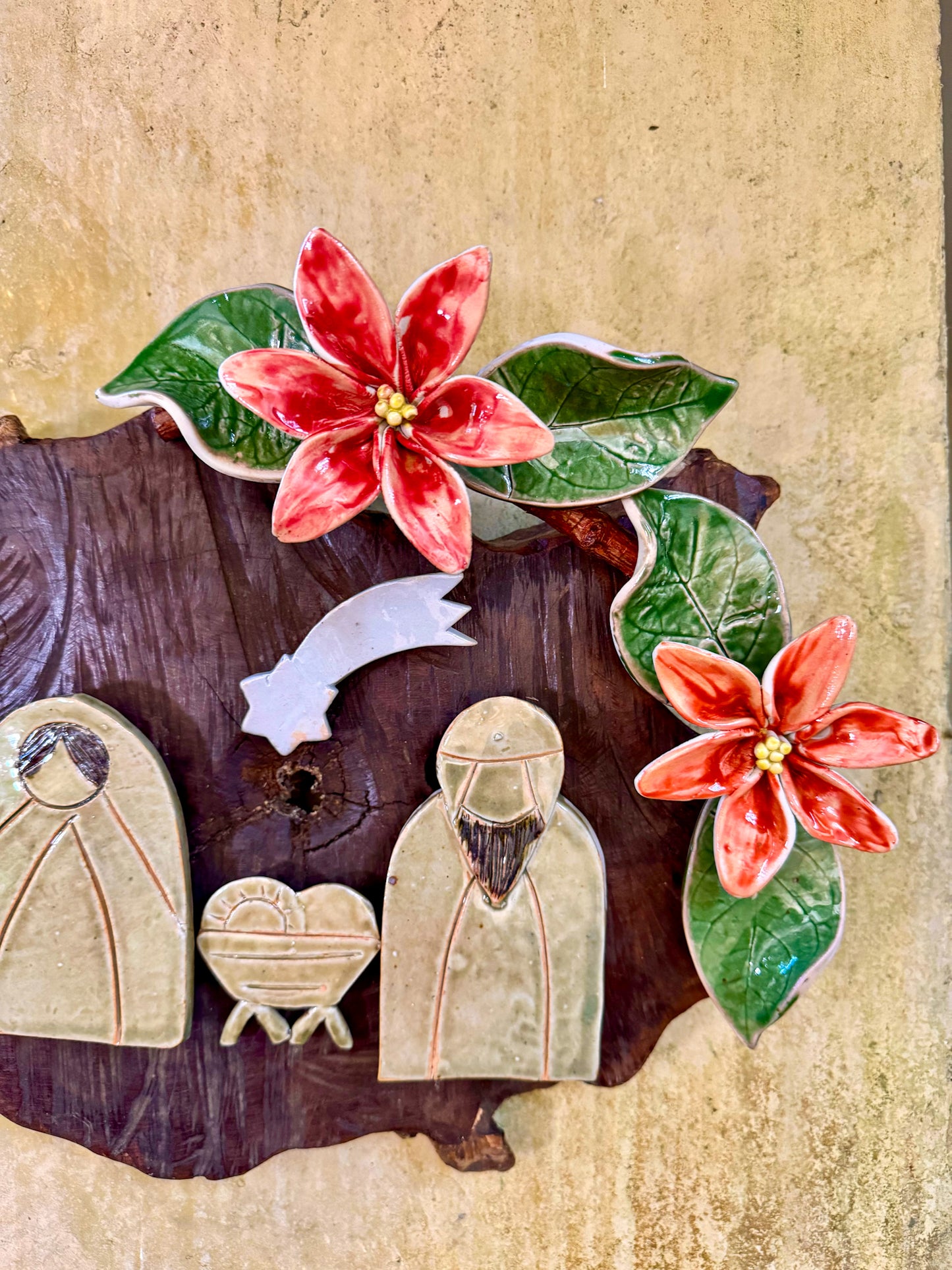 Nativity with Poinsettias Wall Hang