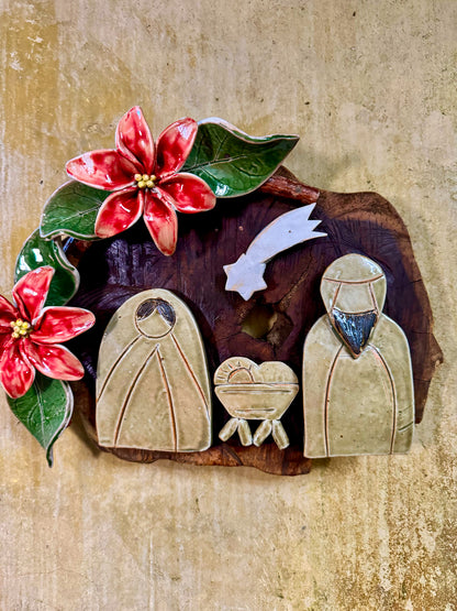 Nativity with Poinsettias Wall Hang