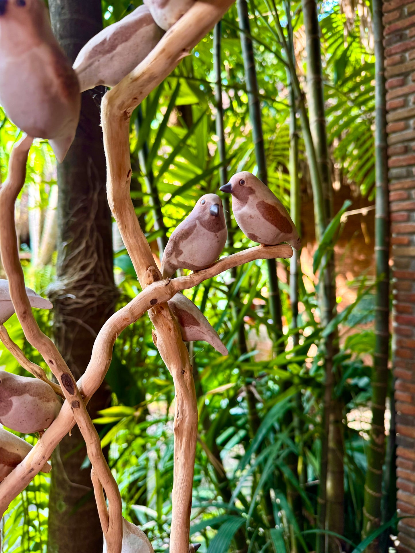 Hand-painted Woodstone Vase with Birds on Roots