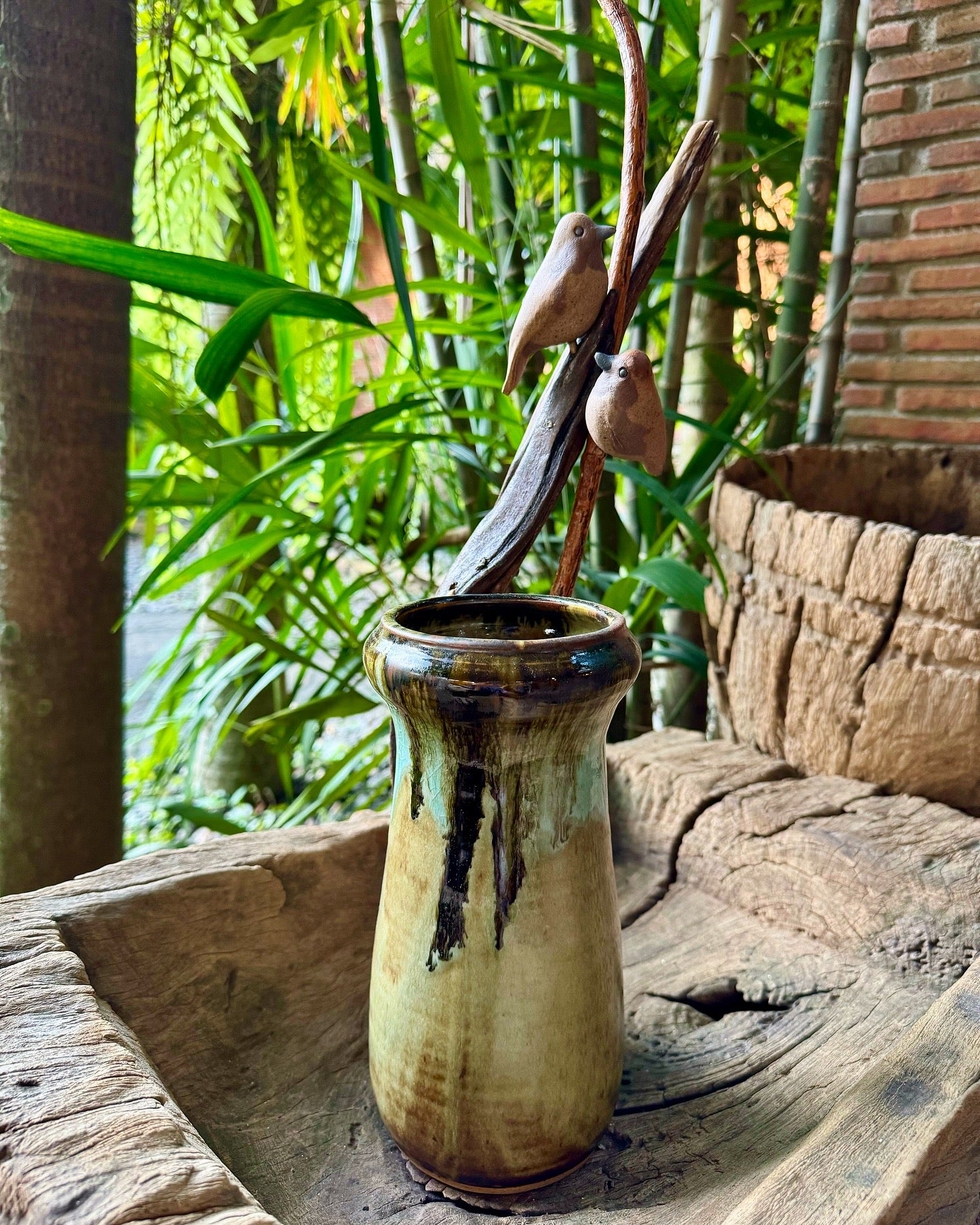 Birds on Vines and Driftwood Vase