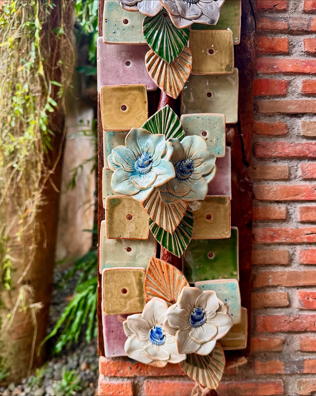 Flowers and Ceramic Tiles Wall Hang