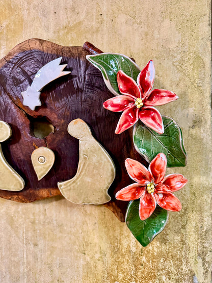 Nativity with Poinsettias Wall Hang