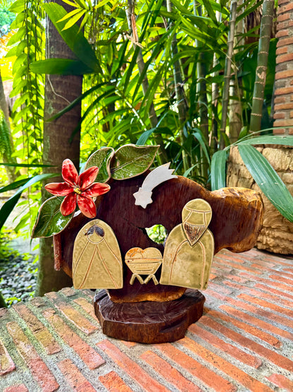 Nativity with Poinsettias Tabletop