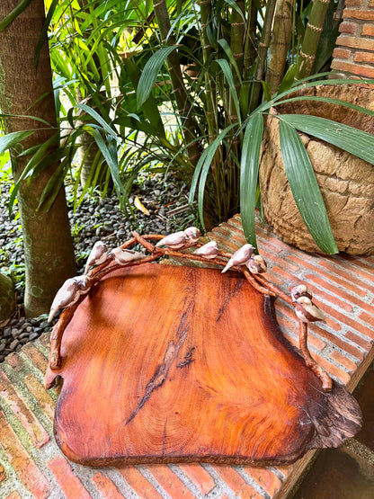 Teakwood Charcuterie with Birds on Vines