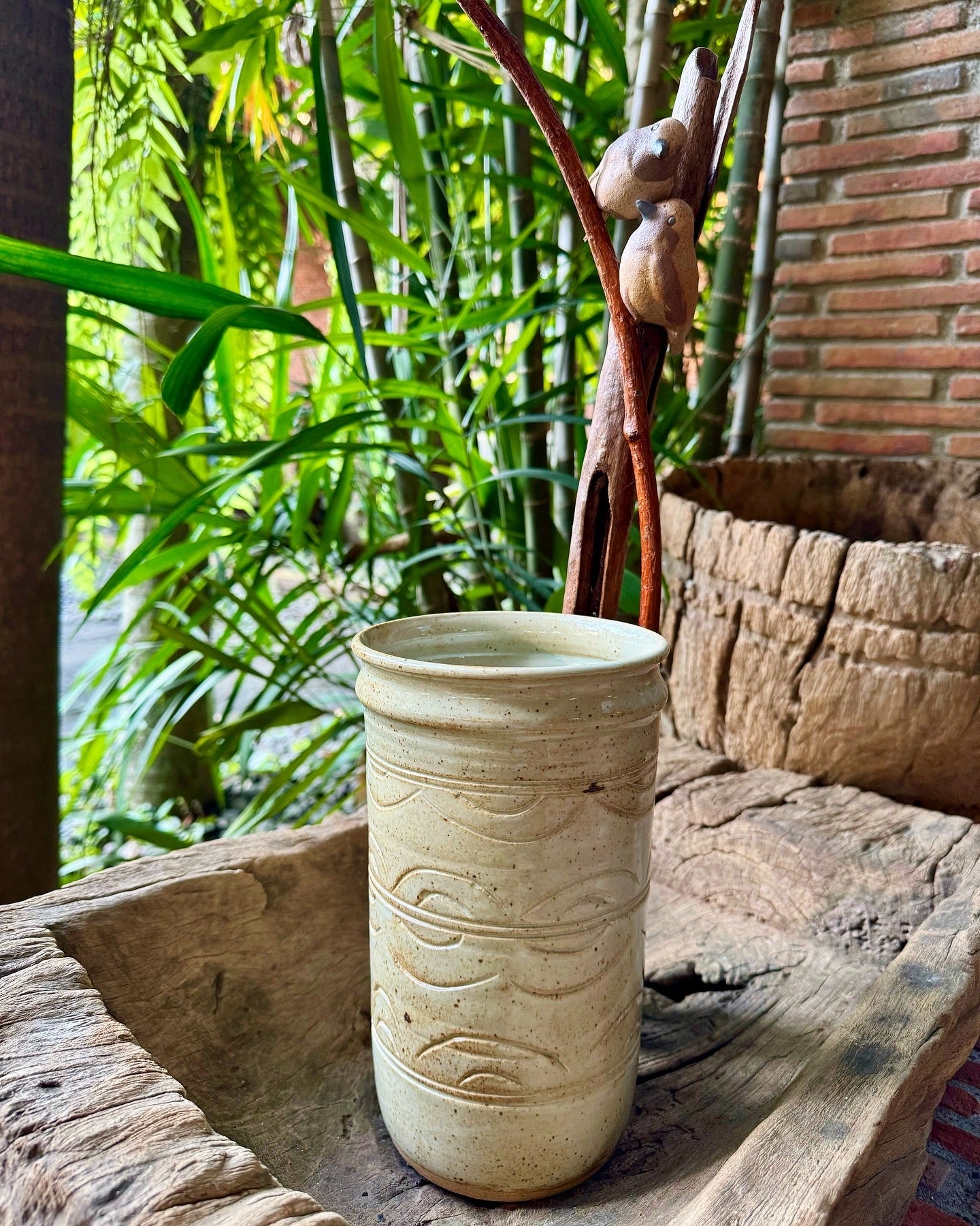 Birds on Vines and Driftwood Vase