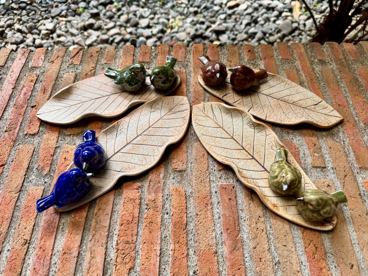 Celadon Birds on Leaf Coaster / Candle Holder / Paper Weight / Tabletop