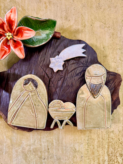 Nativity with Poinsettias Wall Hang