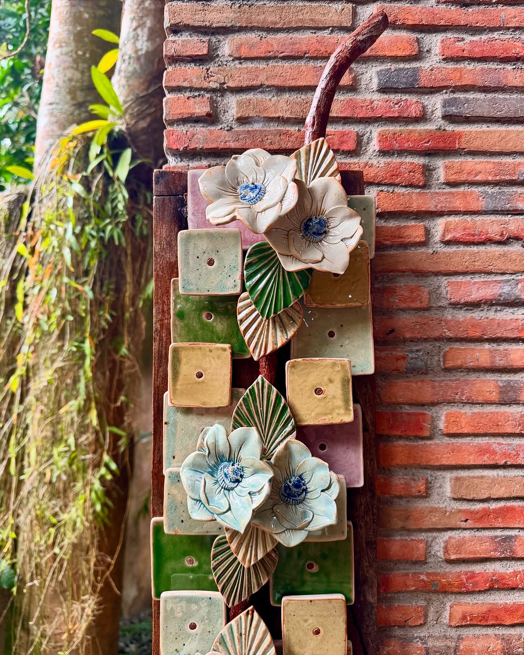 Flowers and Ceramic Tiles Wall Hang