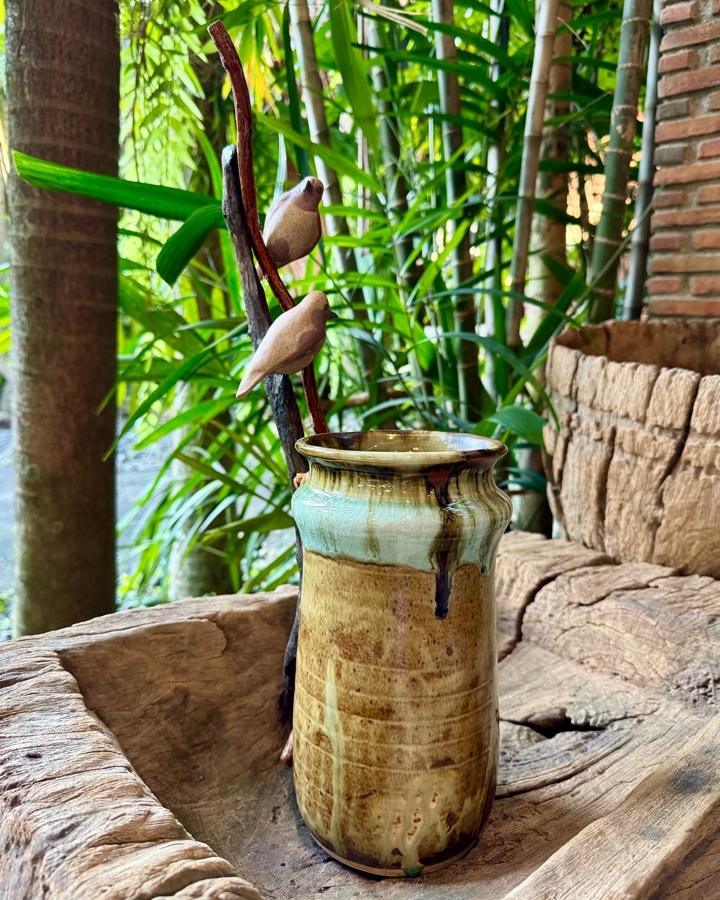 Birds on Vines and Driftwood Vase