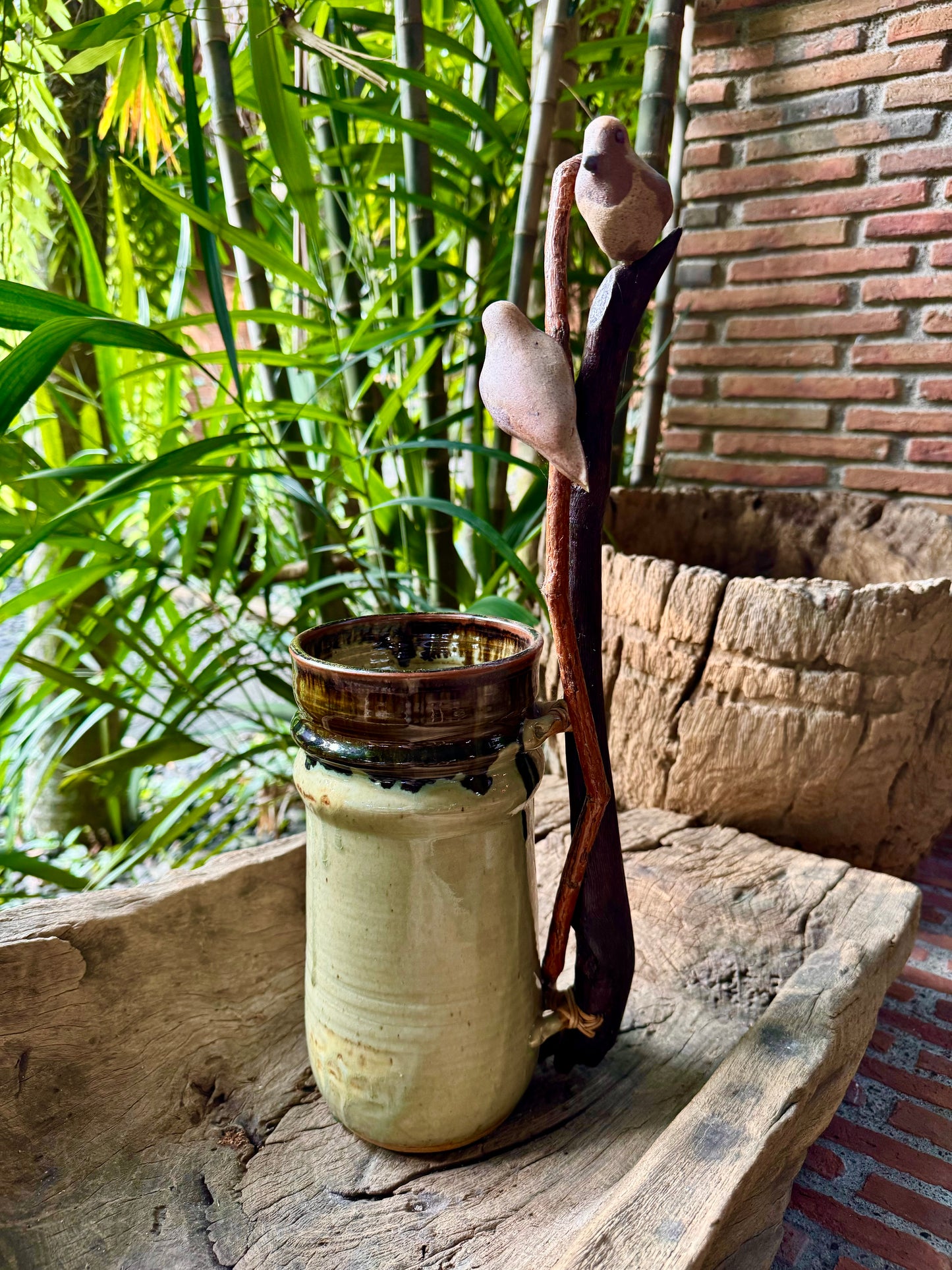 Birds on Vines and Driftwood Vase