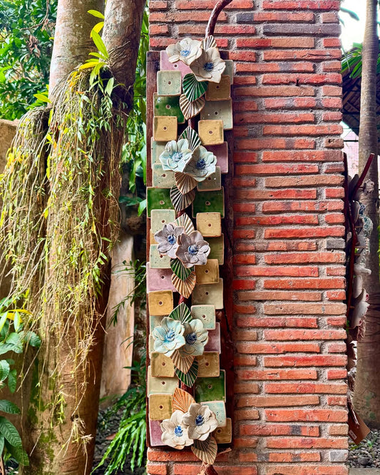 Flowers and Ceramic Tiles Wall Hang