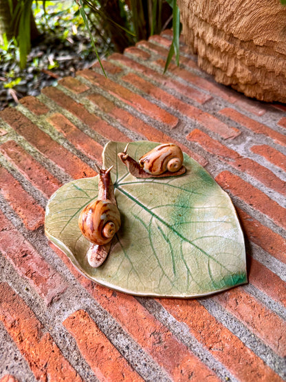 Snails on Leaf Candle Holder / Paper Weight / Tabletop