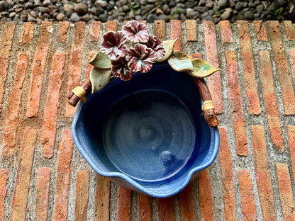 Red Gumamela on Vines Blue Bowl (Medium)