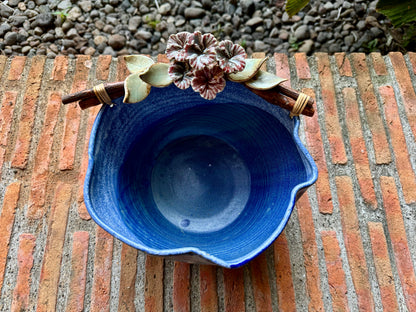 Red Gumamela on Vines Blue Bowl (Large)