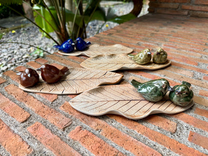 Celadon Birds on Leaf Coaster / Candle Holder / Paper Weight / Tabletop