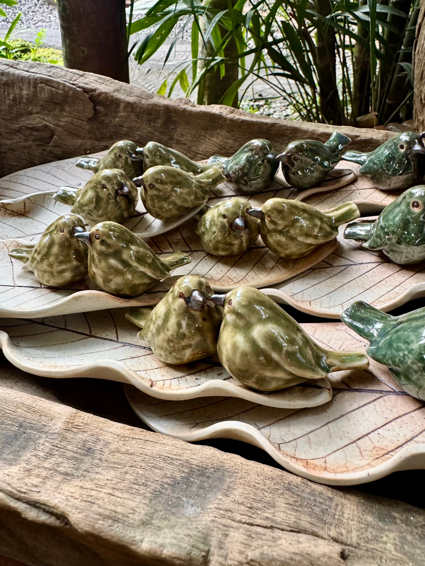 Celadon Birds on Leaf Coaster / Candle Holder / Paper Weight / Tabletop