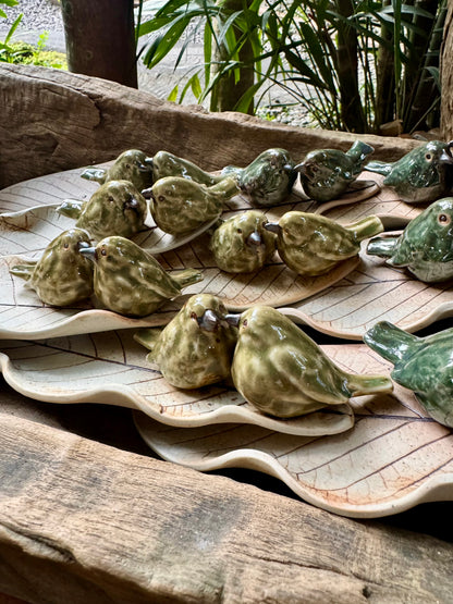 Celadon Birds on Leaf Coaster / Candle Holder / Paper Weight / Tabletop