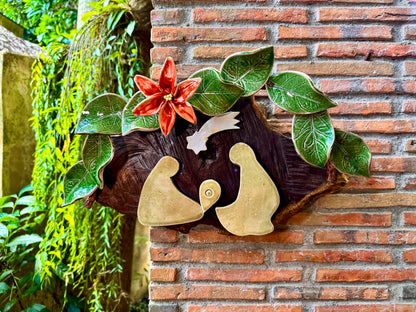 Nativity with Poinsettias Wall Hang