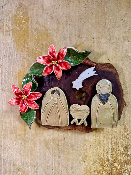 Nativity with Poinsettias Wall Hang