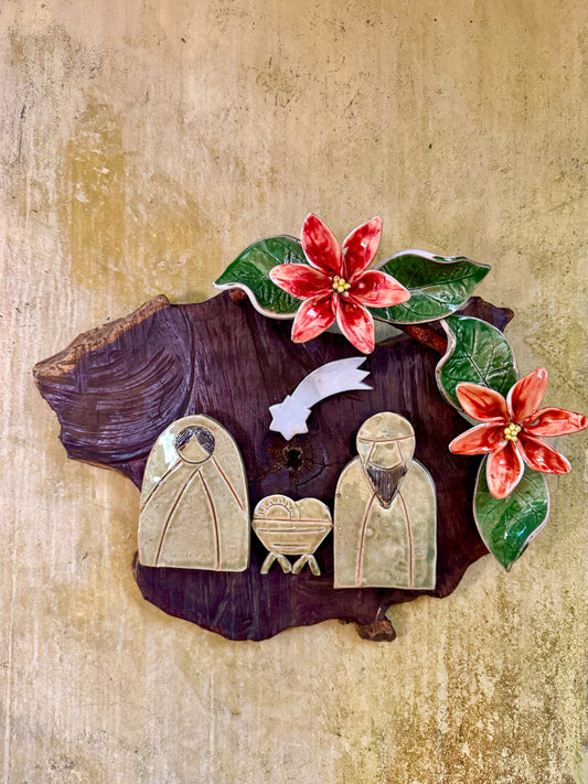 Nativity with Poinsettias Wall Hang