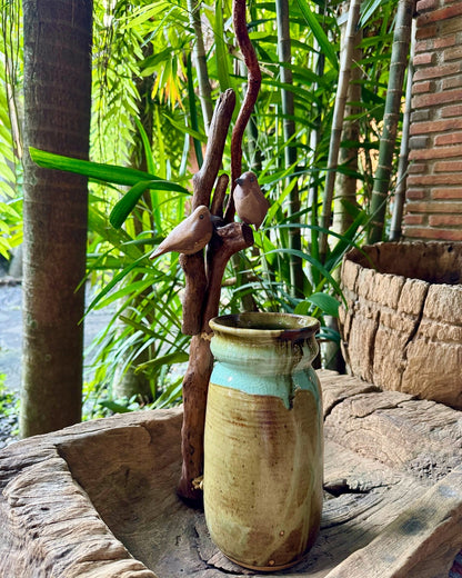 Birds on Vines and Driftwood Vase