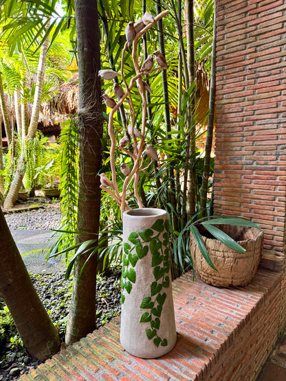 Hand-painted Woodstone Vase with Birds on Roots