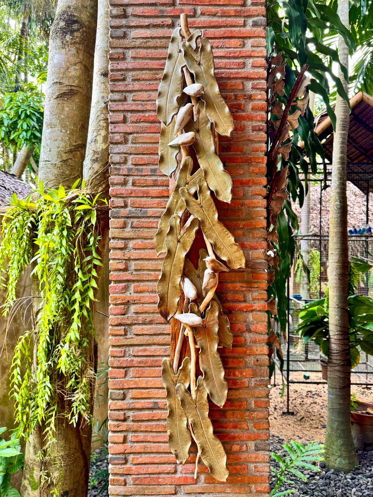 Birds and Philodendron Leaves Wall Hang