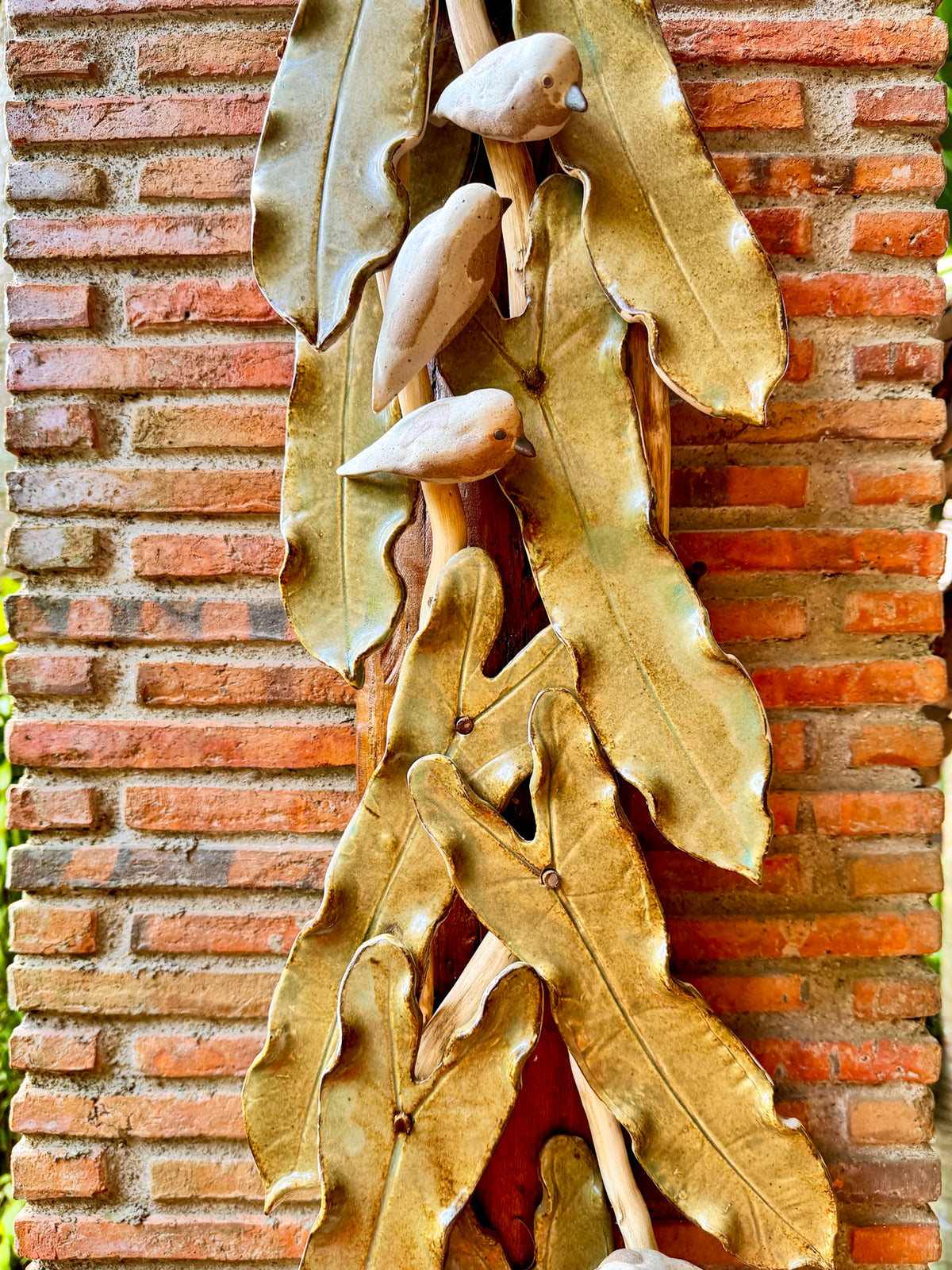 Birds and Philodendron Leaves Wall Hang