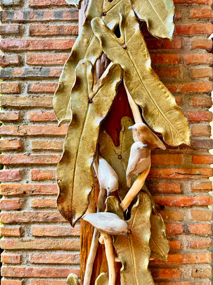 Birds and Philodendron Leaves Wall Hang