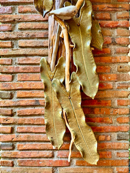 Birds and Philodendron Leaves Wall Hang