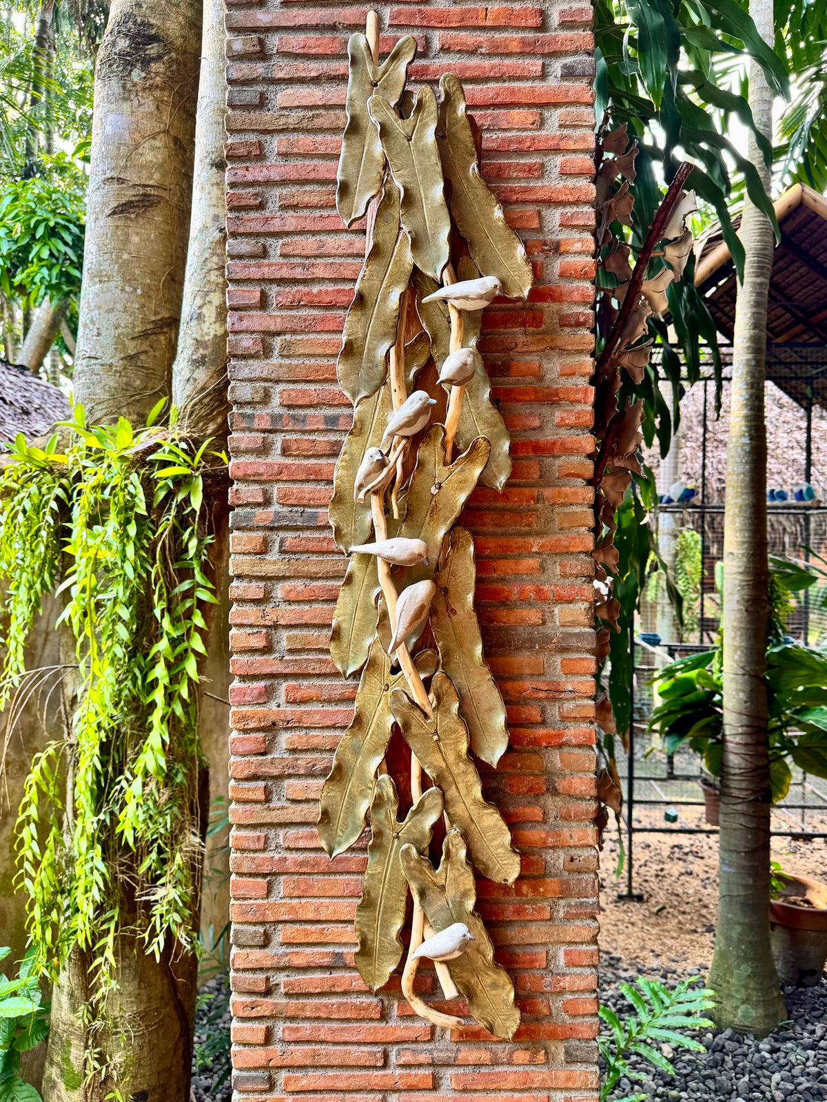 Birds and Philodendron Leaves Wall Hang