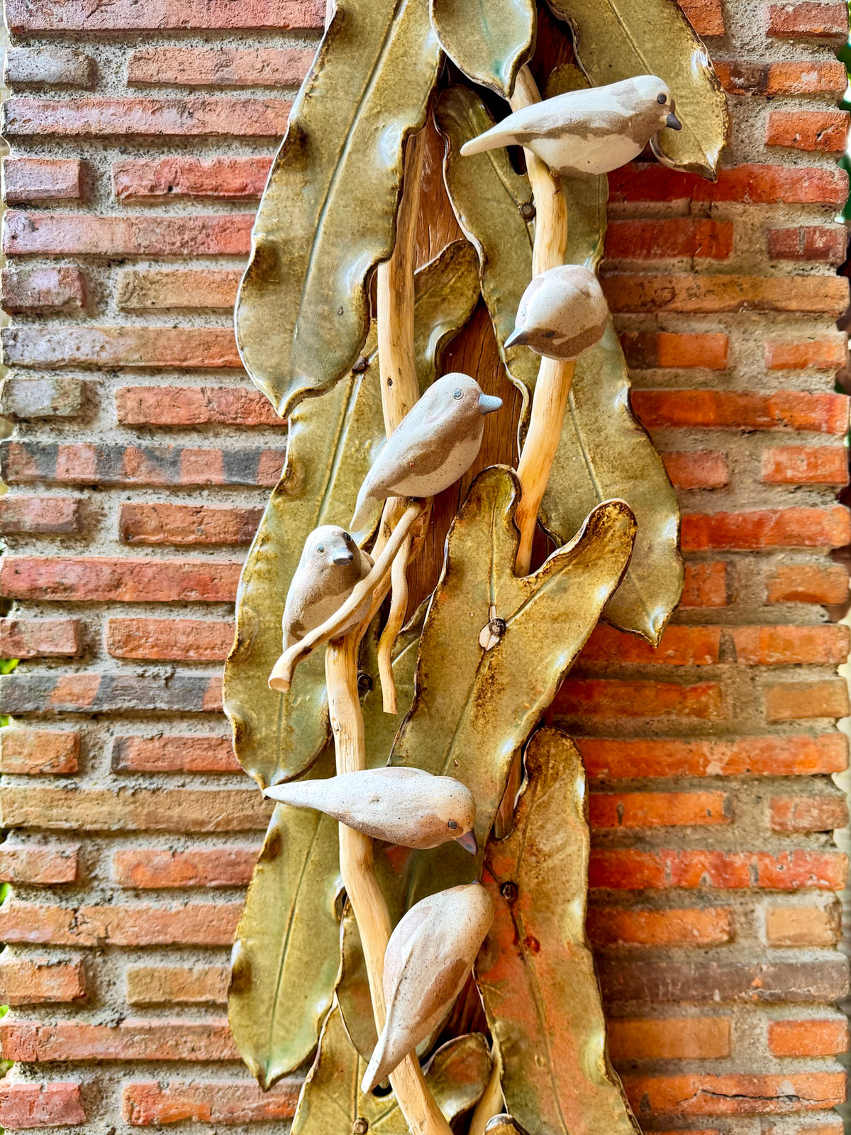 Birds and Philodendron Leaves Wall Hang