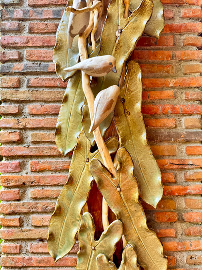 Birds and Philodendron Leaves Wall Hang