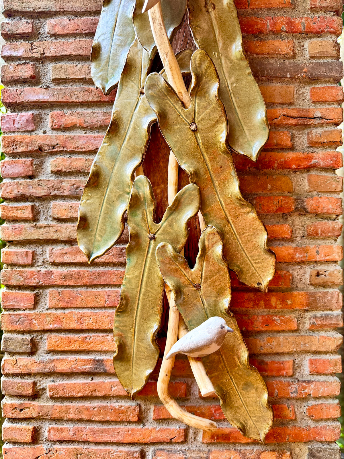 Birds and Philodendron Leaves Wall Hang