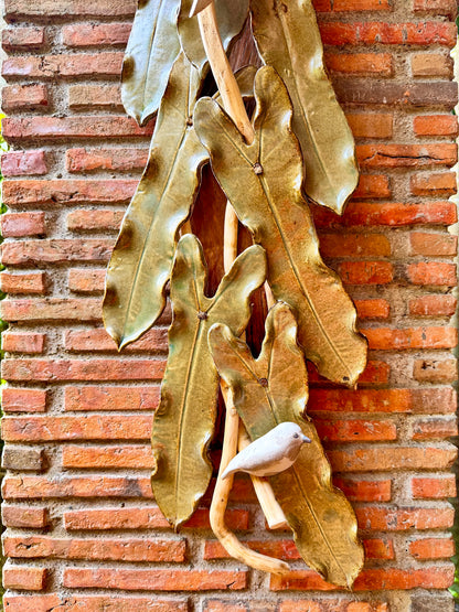 Birds and Philodendron Leaves Wall Hang