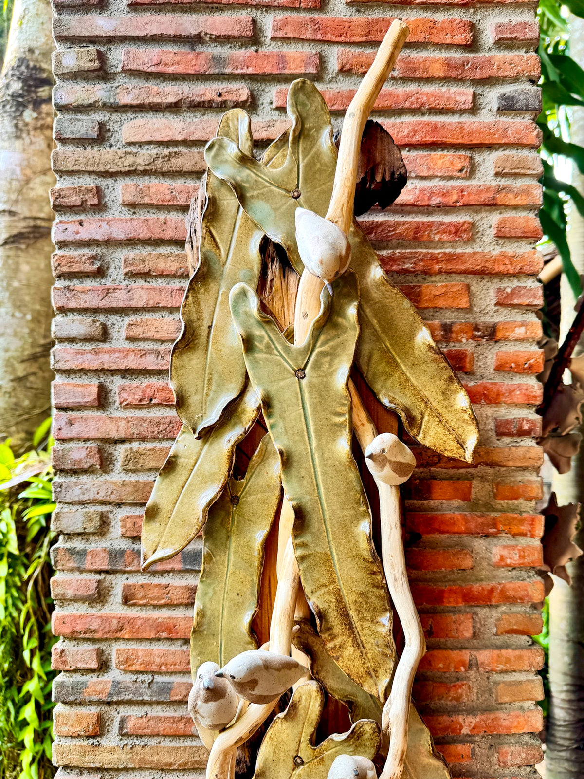 Birds and Philodendron Leaves Wall Hang