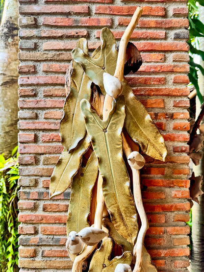 Birds and Philodendron Leaves Wall Hang
