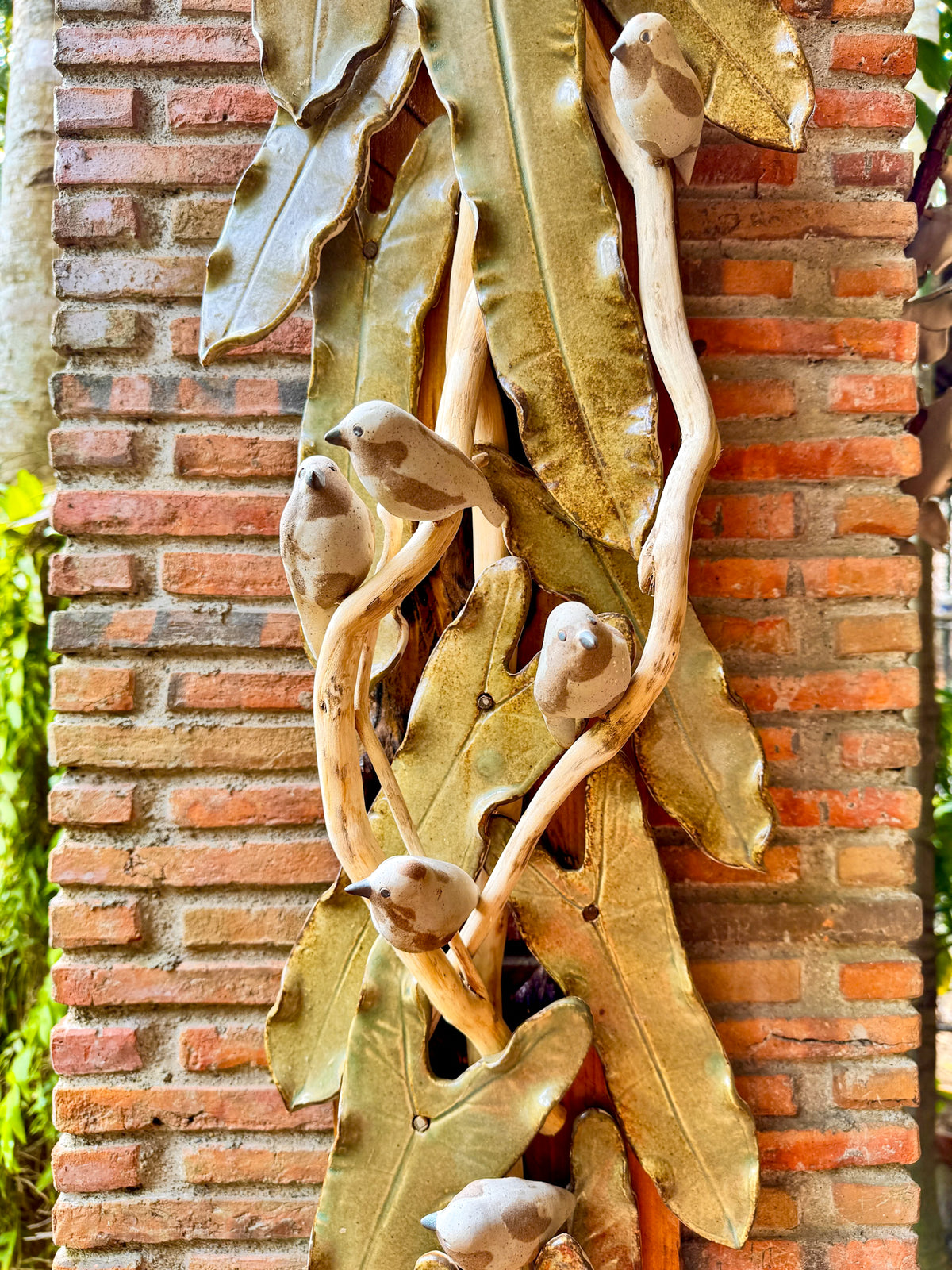 Birds and Philodendron Leaves Wall Hang
