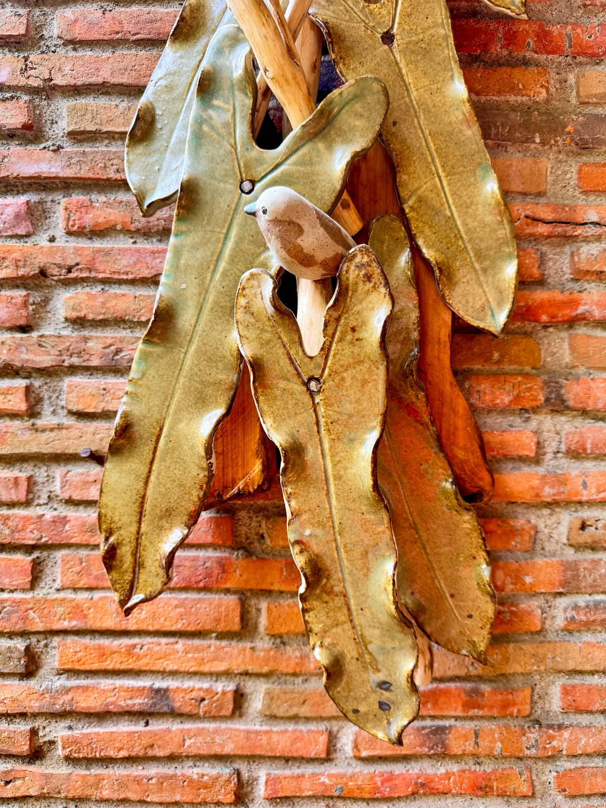 Birds and Philodendron Leaves Wall Hang