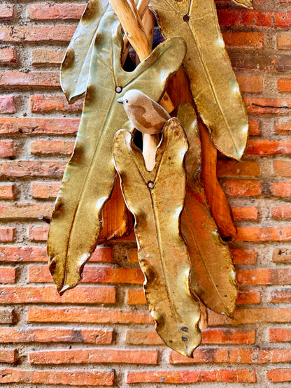Birds and Philodendron Leaves Wall Hang