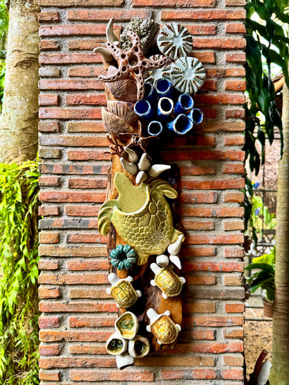 Coral and Pocket Turtle Wall Hang