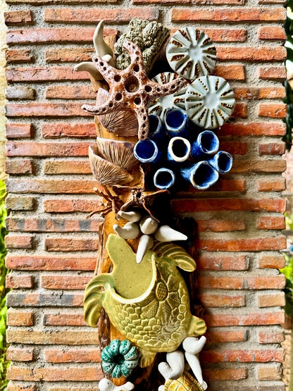 Coral and Pocket Turtle Wall Hang