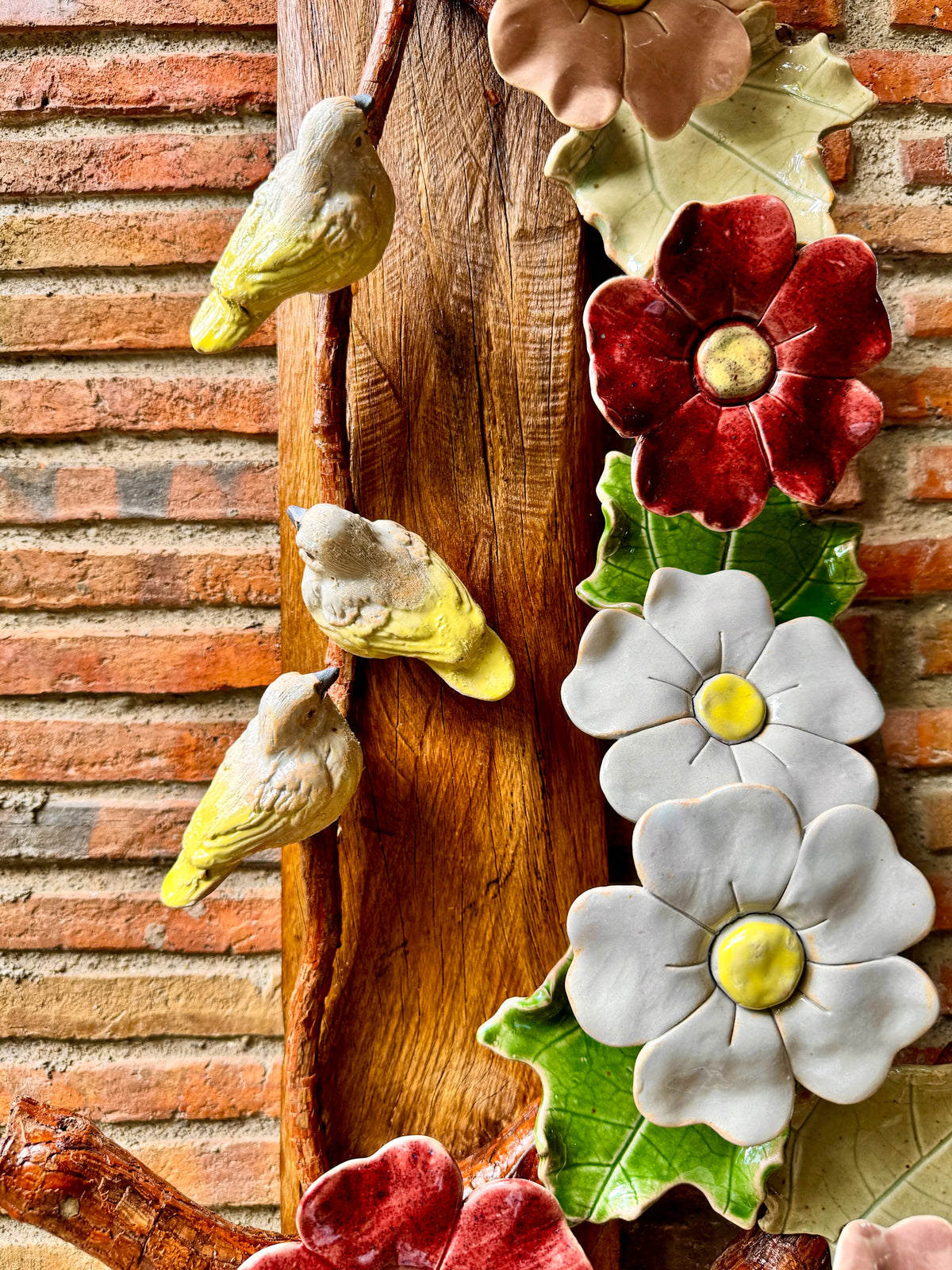Flower with Birds Wall Hang